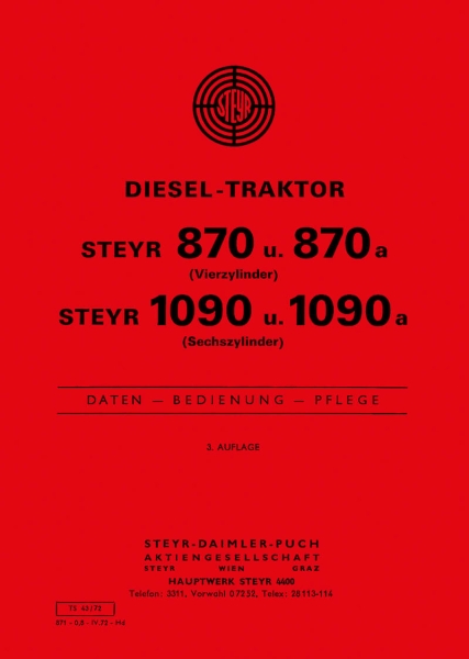 Steyr 870 und 1090 Traktor Betriebsanleitung