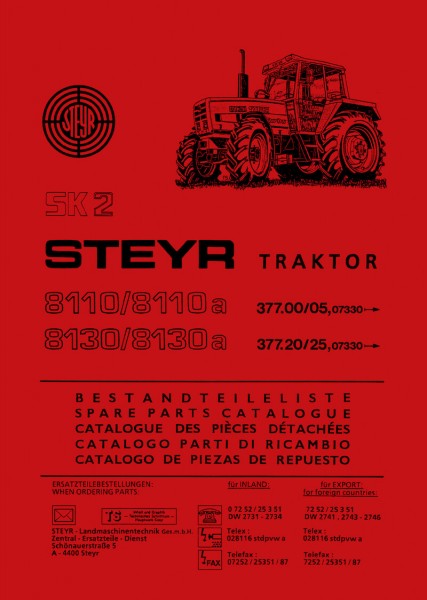 Steyr 8110/8110a und 8130/8130a SK2 Bestandteileliste