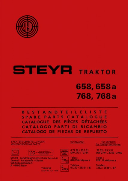 Steyr 658/658a und 768/768a Bestandteileliste