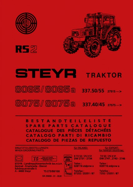 Steyr 8065/8065a und 8075/8075a RS2 Bestandteileliste