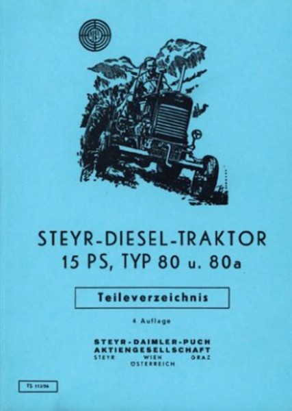 Steyr Diesel-Traktor 15 PS, Typ 80 und 80a Teileverzeichnis
