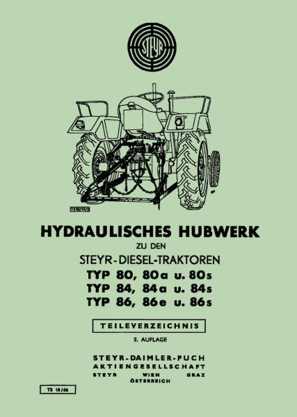 Steyr Hydraulisches Hubwerk zu 80, 80a, 80s, 84, 84a, 84s, 86, 86e, 86s Teileverzeichnis